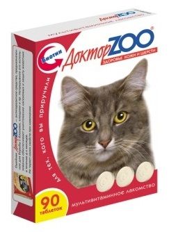 Витаминное лакомство для кошек Доктор Zoo Здоровье кожи и шерсти 90 таб.